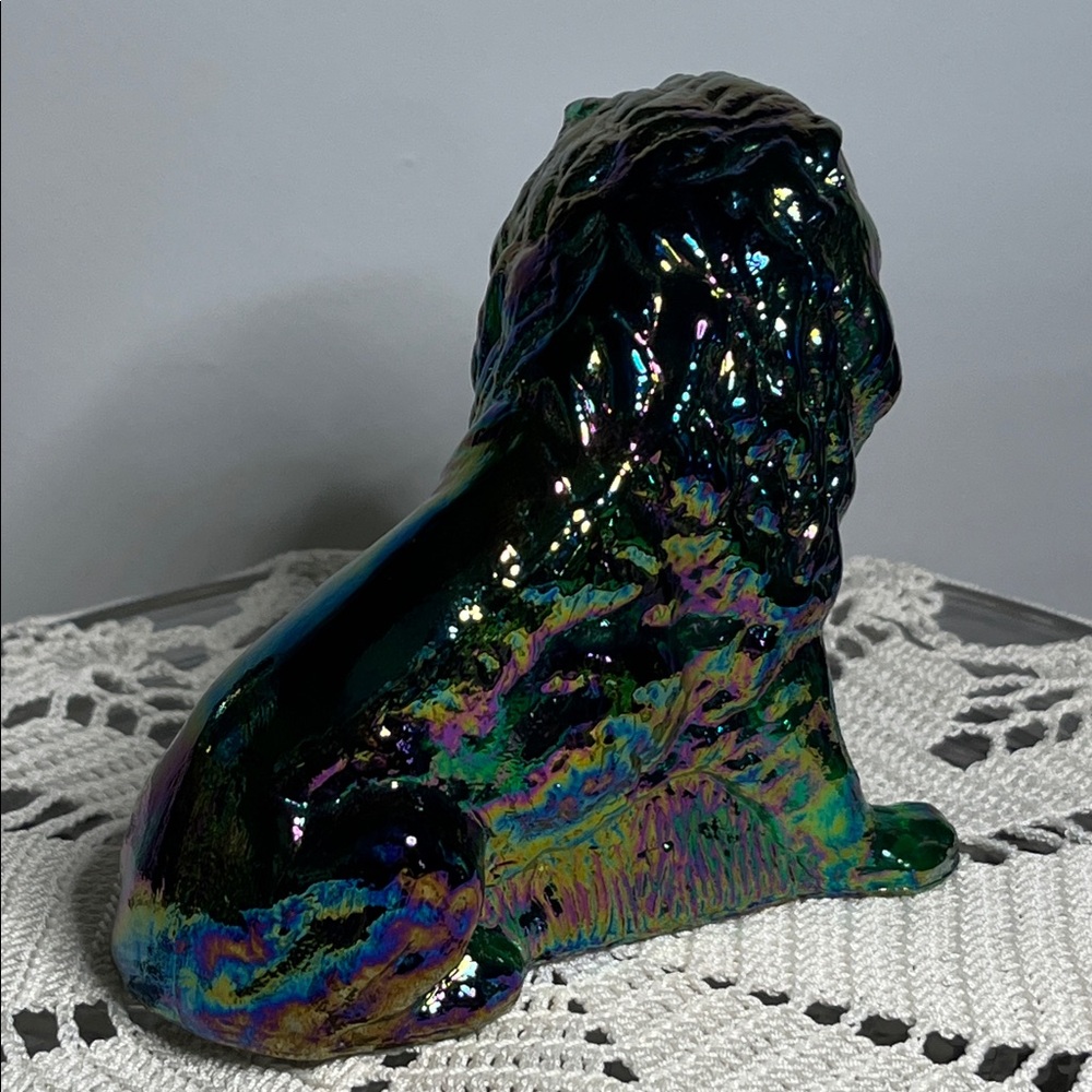 Vintage Mosser Glass Emerald Green Carnival Iridized Lion Figurine Paperweight - Picture 12 of 14